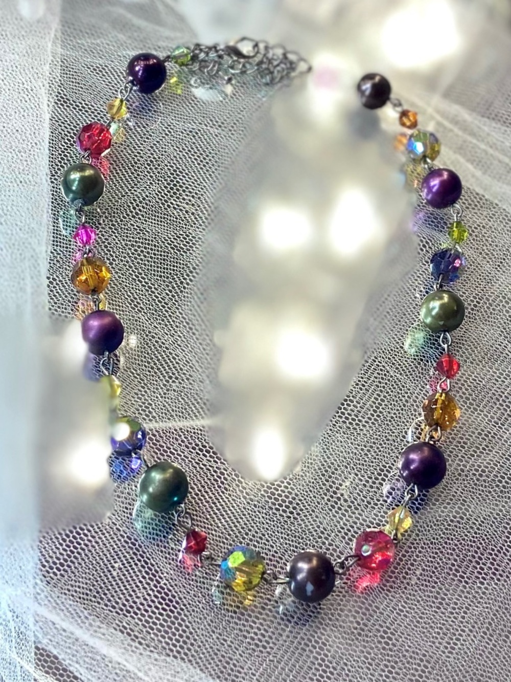Vintage 90’s y2k Multicolor Beaded Necklace Costume Jewel Colorful Retro Jewelry - Picture 2 of 3